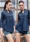 Blue Latest Fancy Western Fully Stylish Selvess With Classy Look With Different Shades Of Denim Pure Cotton Top Collection 1023